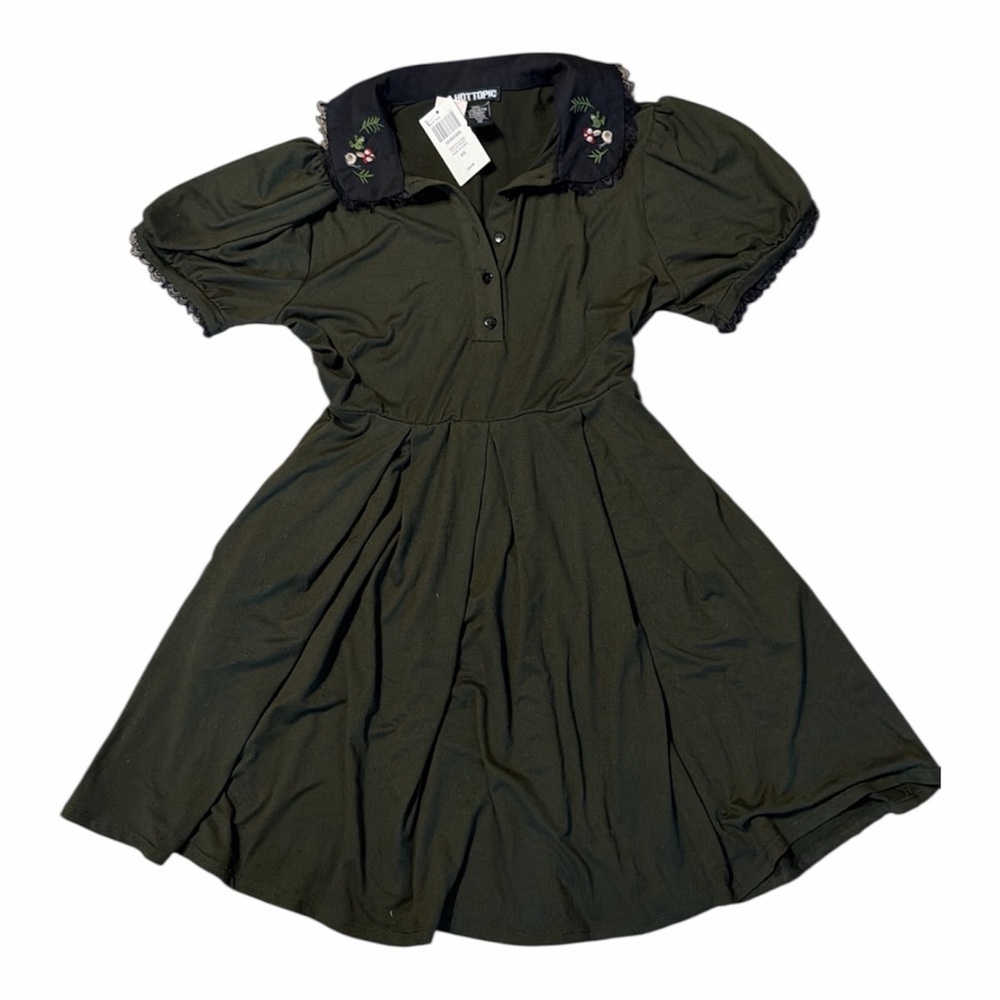 NWT Hot Topic Forest Green Embroidered Collar Dress – XS